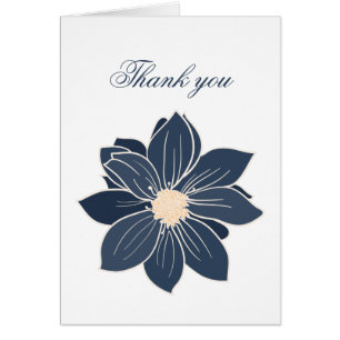 Navy Blue Yellow Floral Modern Danke Karte
