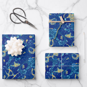Navy Blue & Yellow Gepunktet Graphic Abstraction Geschenkpapier Set
