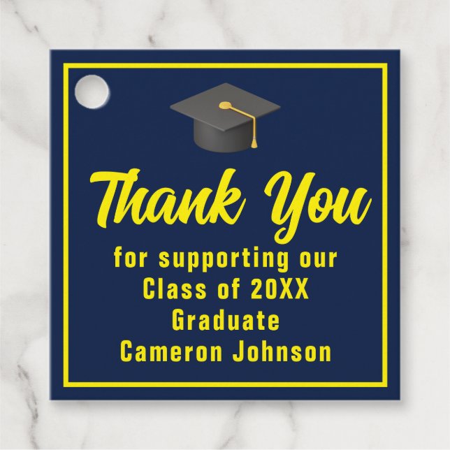 Navy Blue Yellow Graduate Custom Graduate Party Geschenkanhänger (Vorderseite)