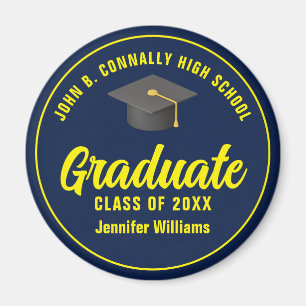 Navy Blue Yellow Graduate Custom Graduate Party Magnet