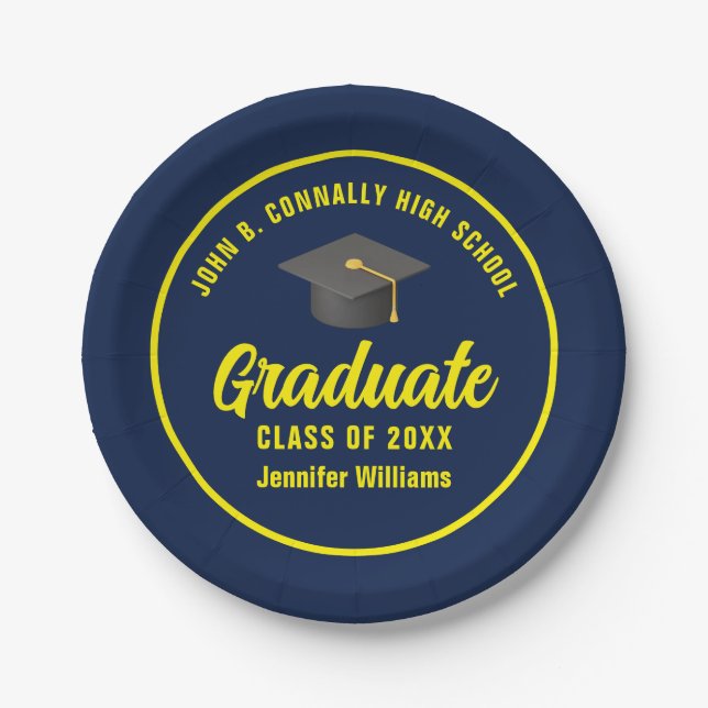 Navy Blue Yellow Graduate Custom Graduate Party Pappteller (Vorderseite)