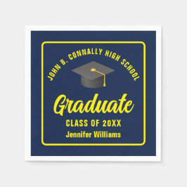 Navy Blue Yellow Graduate Custom Graduate Party Serviette