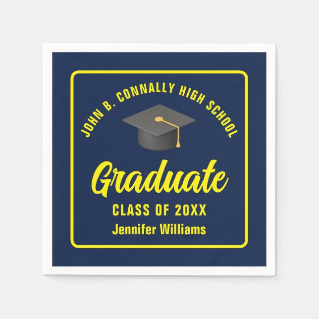 Navy Blue Yellow Graduate Custom Graduate Party Serviette (Vorderseite)