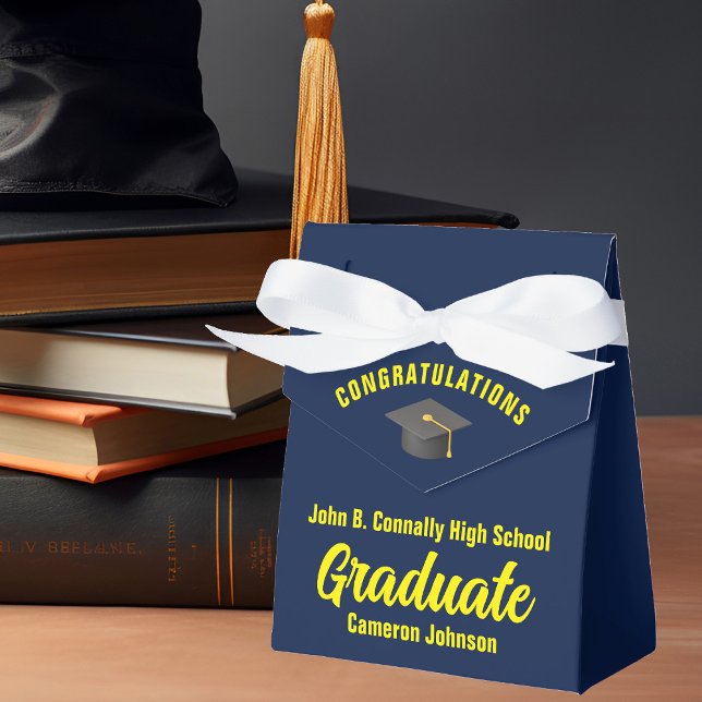 Navy Blue Yellow Graduation Party Custom Geschenkschachtel (Von Creator hochgeladen)