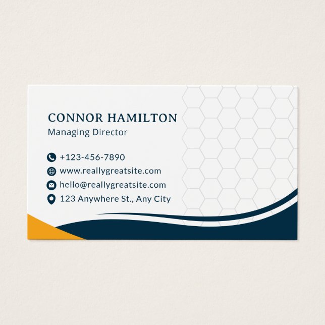 Navy Blue & Yellow Modern Corporate Business Card (Vorderseite)