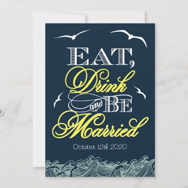 Navy Blue & Yellow Nautical Wedding Einladungen (Vorderseite)