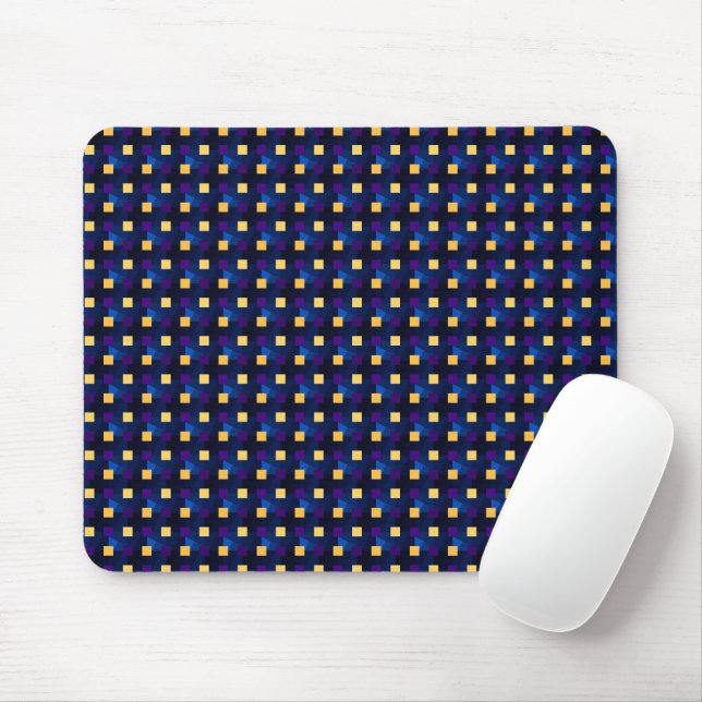 Navy Blue Yellow Niedlich Modern Muster Pixel Art Mousepad (Mit Mouse)