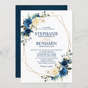 Navy Blue Yellow Rose Boho Geometric Wedding Invit Einladung