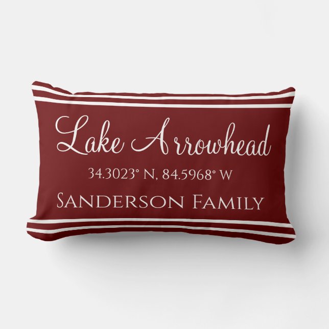 Navy Blue Your Lake Family Name Map Koordinaten L Lendenkissen (Vorderseite)