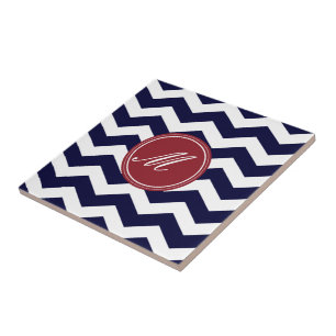 Navy Blue Zickzack mit Monogram Tiles Fliese