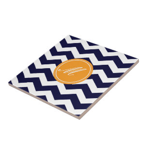 Navy Blue Zickzack mit Monogram Tiles Fliese