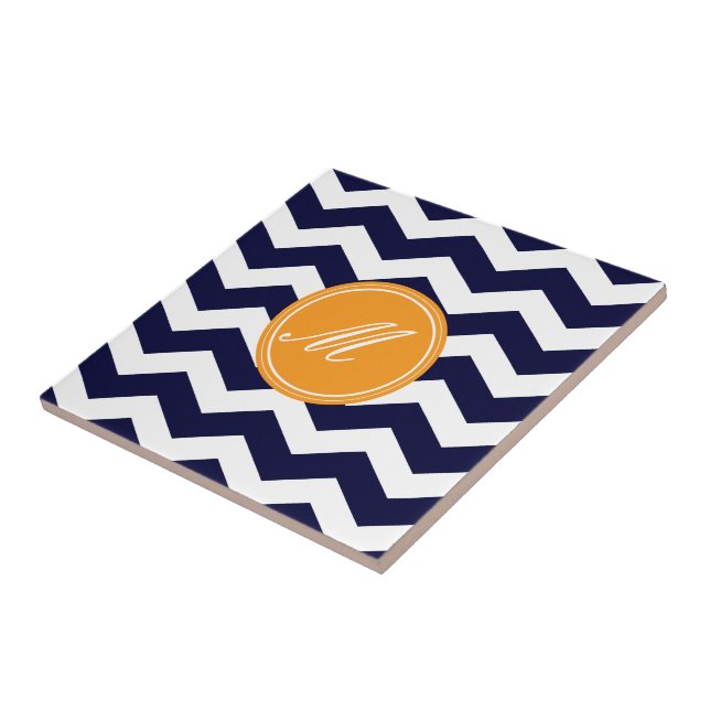 Navy Blue Zickzack mit Monogram Tiles Fliese (Seite)