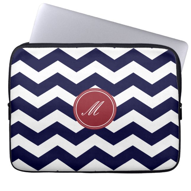Navy Blue Zickzack Pattern Laptop Sleeve (Vorderseite)