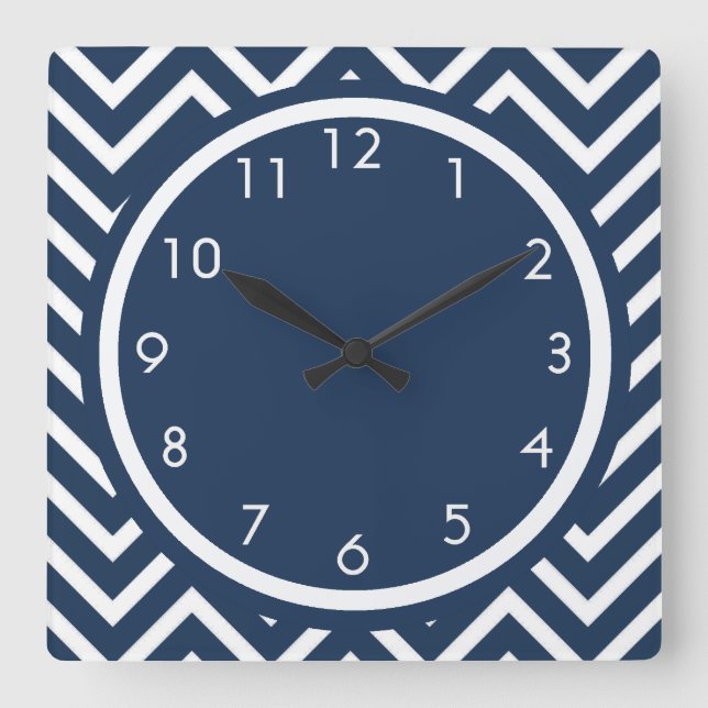 Navy Blue Zickzack Zigzag Muster Quadratische Wanduhr (Vorderseite)