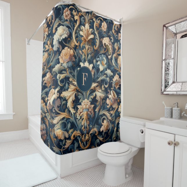 Navy Blümchen Duschvorhang (Beispiel)