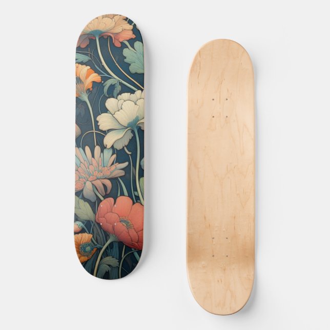 Navy Blümchen Skateboard (Vorderseite)