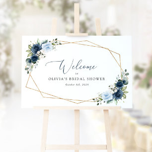 Navy Blume, Blumen, Brautparty willkommen Poster