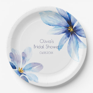 Navy Blume Minimalistisches elegantes Brautparty Pappteller
