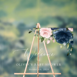 Navy Blume, rosa Blume, Baby Dusche Willkommen Acrylschild