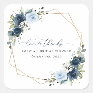 Navy Blumen, Blaue Blumen, Boho, Brautparty Quadratischer Aufkleber