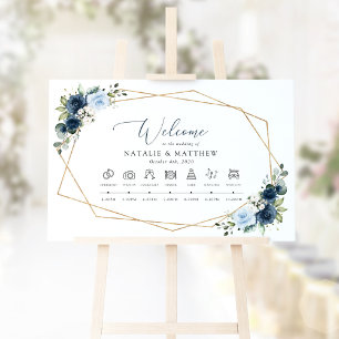 Navy Blumen, Blaue Blumen, Boho, Hochzeits-Timelin Poster