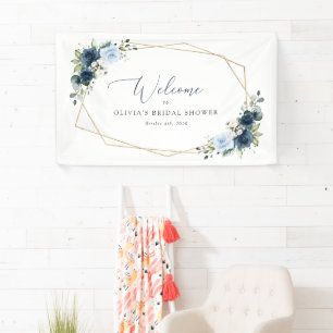 Navy-Blumen, Blaue Blumen, Willkommen zum Brautjun Banner