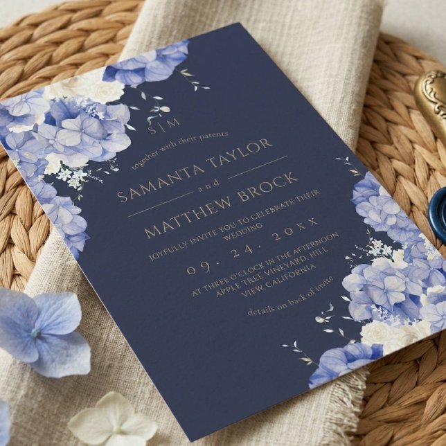 Navy Blumen ⎮Elegant All in One Einladung (Von Creator hochgeladen)