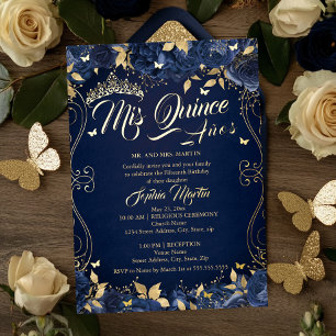 Navy Blumen Garten Gold Mis Quinceañera  Folieneinladung