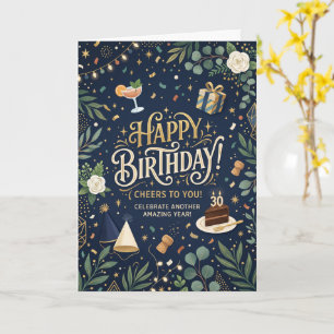 Navy-Blumen-Geburtstag Karte