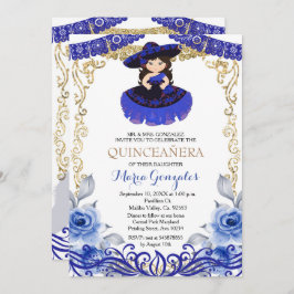 Navy Blumen Gold Quinceanera Einladung