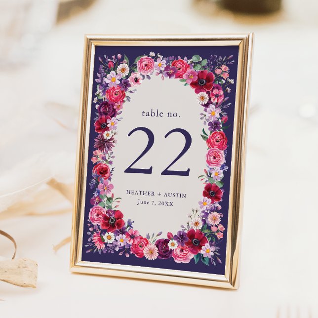 Navy Blumenhochzeit Tischnummer (Navy Blue Floral Wedding Table Number by Painted Paperie
)