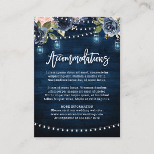 Navy Blush Bloral Rustic String Light Unterkunft Begleitkarte