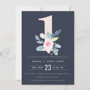 NAVY BLUSH BLUE FLORAL 1. JAHRESJAHRESTAG EINLADUNG