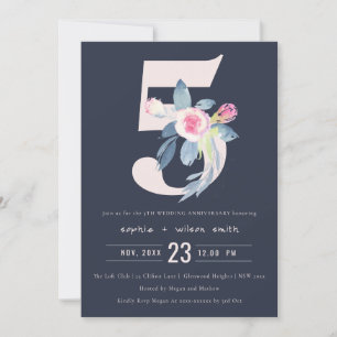 NAVY BLUSH BLUE FLORAL 5. JAHRESJAHR EINLADUNG