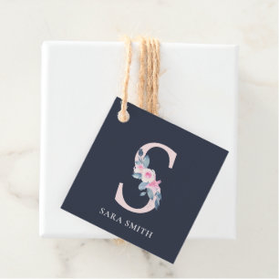 NAVY BLUSH BLUE FLORAL ALPHABETS NAME LETTER S GESCHENKANHÄNGER