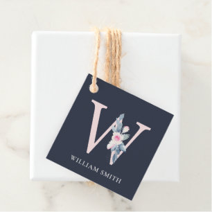 NAVY BLUSH BLUE FLORAL ALPHABETS NAME LETTER W GESCHENKANHÄNGER