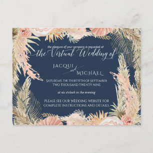Navy Blush Bohemisch Pampas Floral Virtual Wedding Postkarte