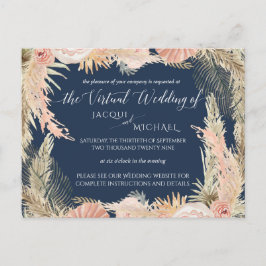Navy Blush Bohemisch Pampas Floral Virtual Wedding Postkarte
