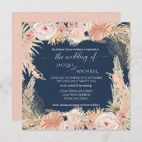 Navy Blush BOHO Rose Peony Floral Pampas Grass