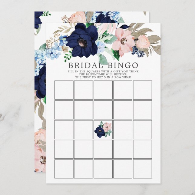 Navy & Blush Brautparty BINGO Einladung (Vorne/Hinten)