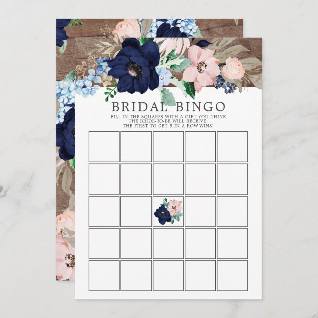 Navy & Blush Brautparty BINGO Einladung (Vorne/Hinten)