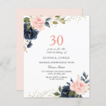 Navy & Blush Budget 30. Geburtstag Einladung