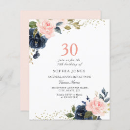 Navy & Blush Budget 30. Geburtstag Einladung