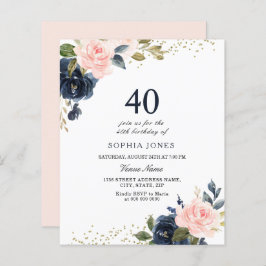 Navy & Blush Budget 40. Geburtstag Einladung