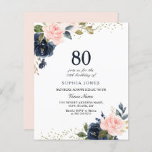 Navy & Blush Budget 80. Geburtstag Einladung