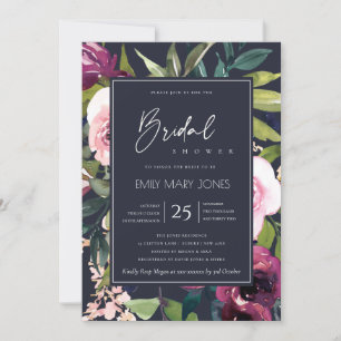 NAVY BLUSH BURGUNDY FLORAL BUNCH BRAUTPARTY EINLADUNG