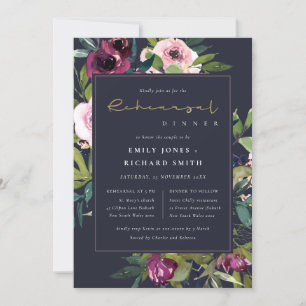 NAVY BLUSH BURGUNDY FLORAL BUNCH PROBE DINNER EINLADUNG