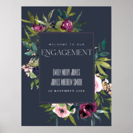 NAVY BLUSH BURGUNDY FLORAL VERLOBUNG WILLKOMMEN POSTER