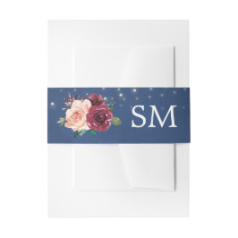 Navy Blush Burgundy Rose Lights Wedding Monogram Einladungsbanderole