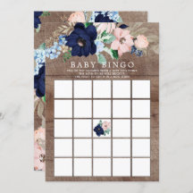 Navy & Blush Floral BINGO Babyduschenspiel